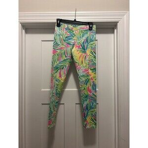 Lilly Pulitzer Girls Maia Leggings Size XL (12/14) Pink Green Palm Leaf Floral